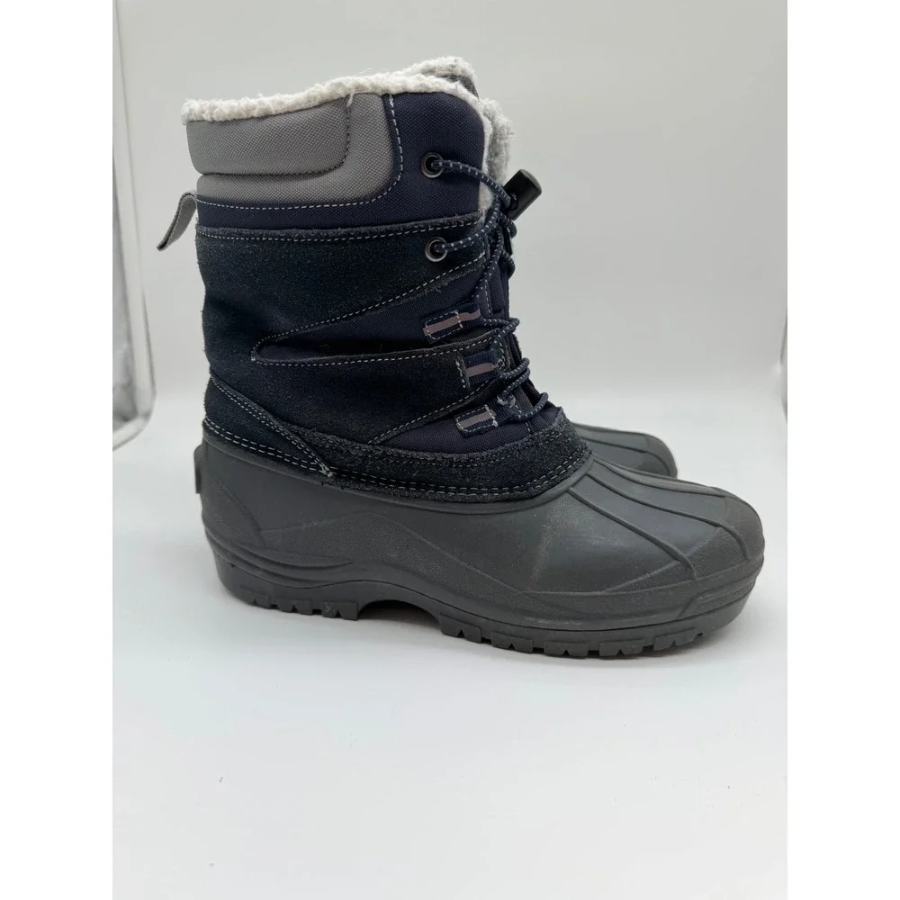 Lands End Womens Navy Blue‎ Gray Fleece Lined Winter Snow Duck Boots Size 7